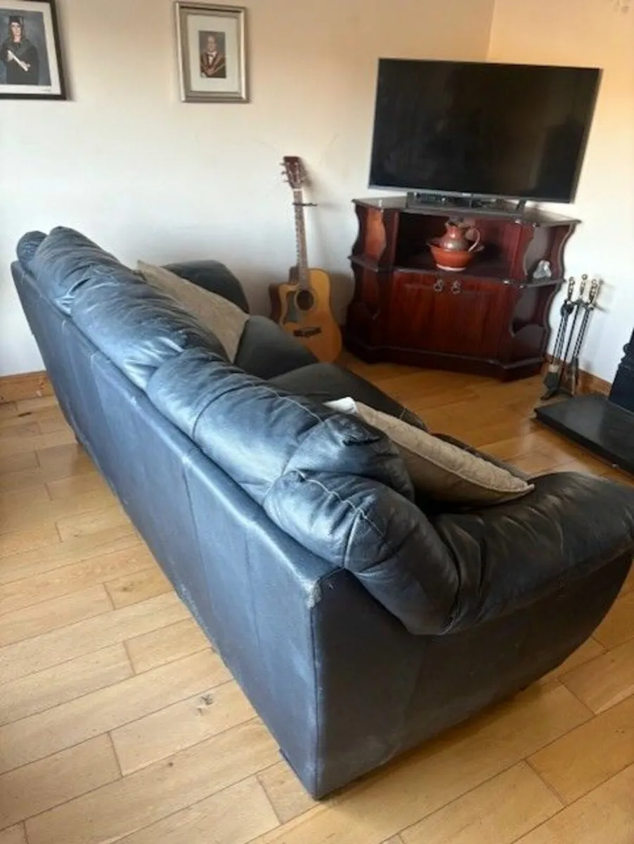 Large Black Leather 3 seater  Couch FREE - Image 2