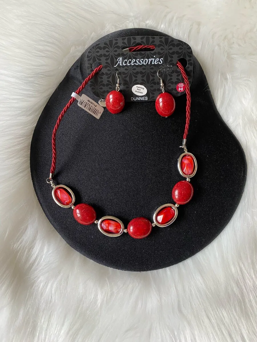 Brand New Red Jewellery Earrings & Necklace Set - Image 1