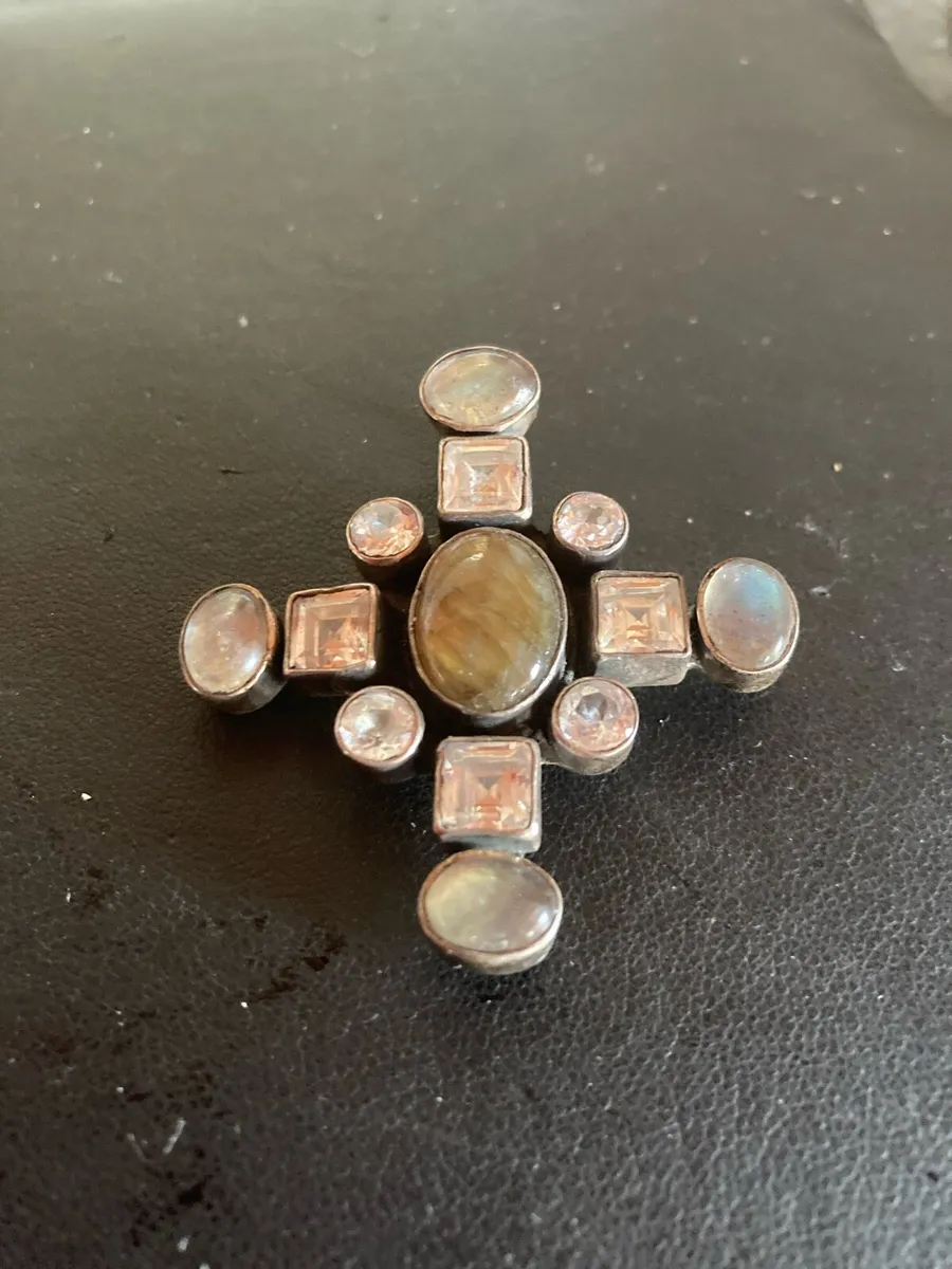 Silver pendant, clear & coloured crystals - Image 1