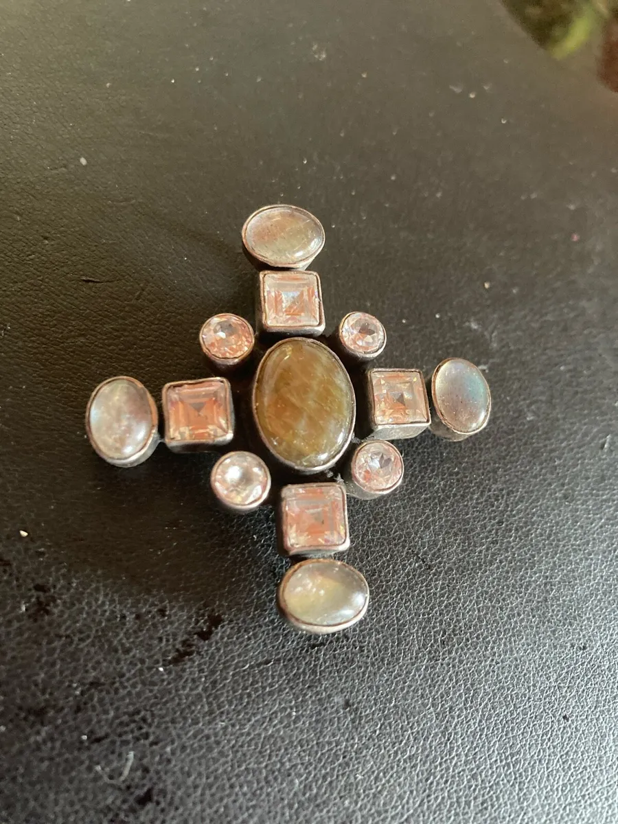 Silver pendant, clear & coloured crystals - Image 2