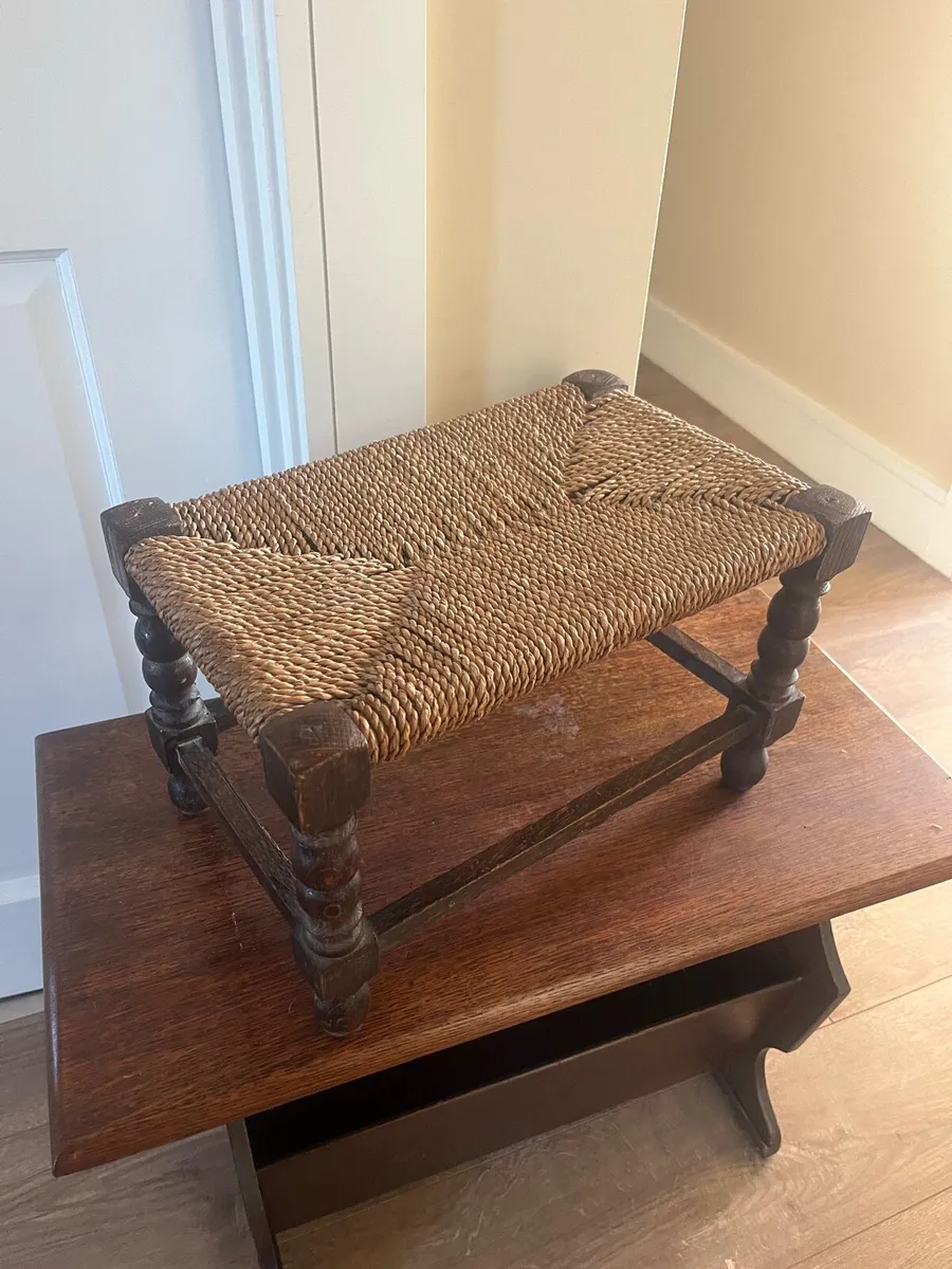 Antique Irish Oak Woven Footstool - Image 1