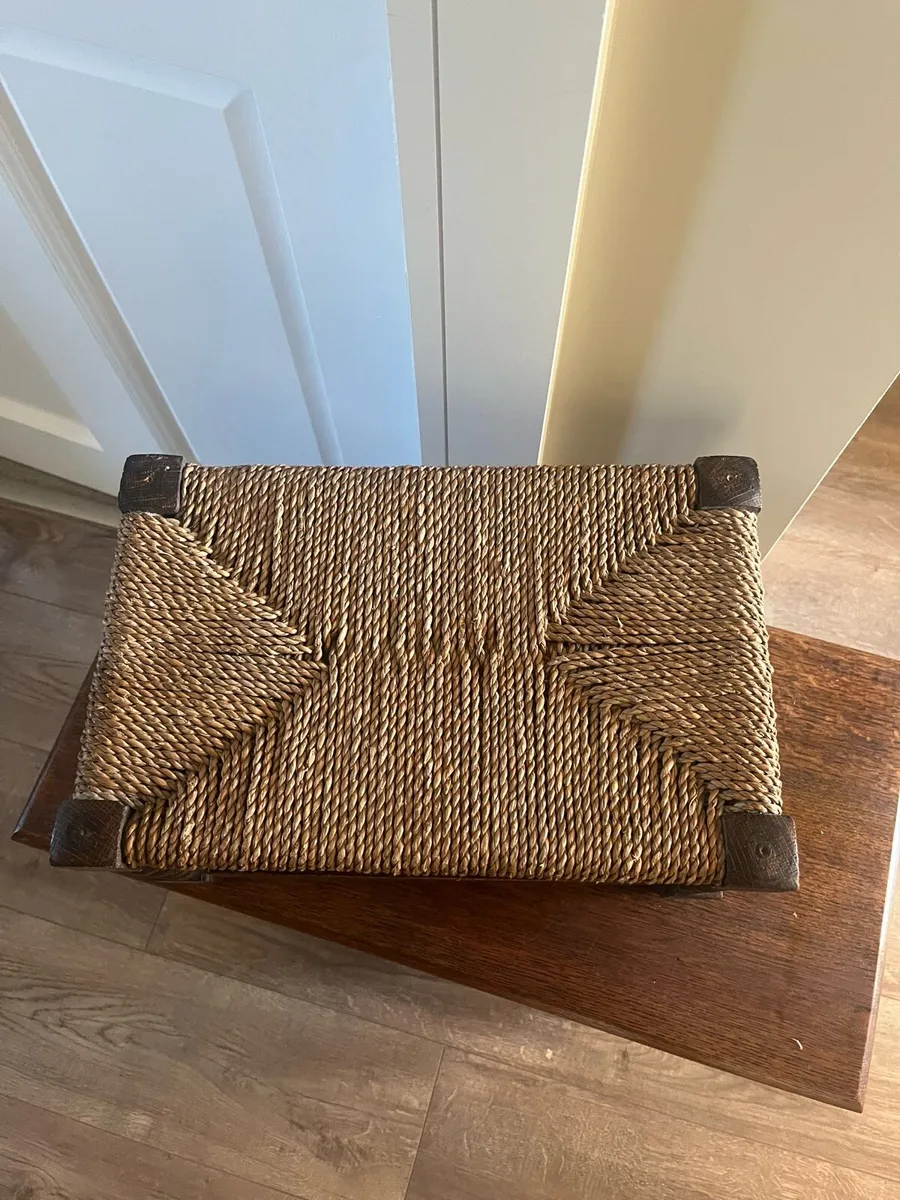 Antique Irish Oak Woven Footstool - Image 4