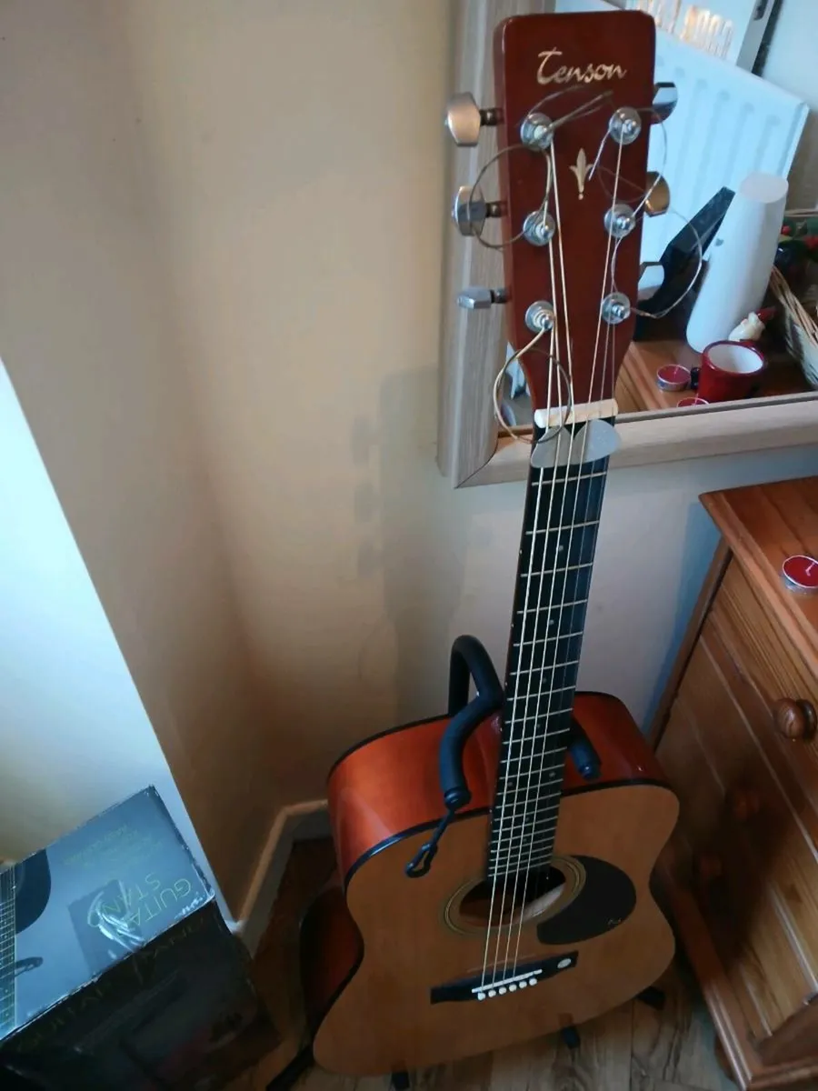 "TENSON"ACOUSTIC GUITAR(As New)+Stand & Box, - Image 2