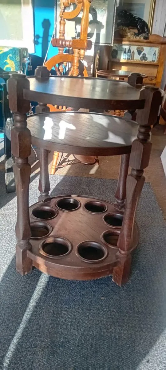 Round Mahogany Side Table With Bottle Holders