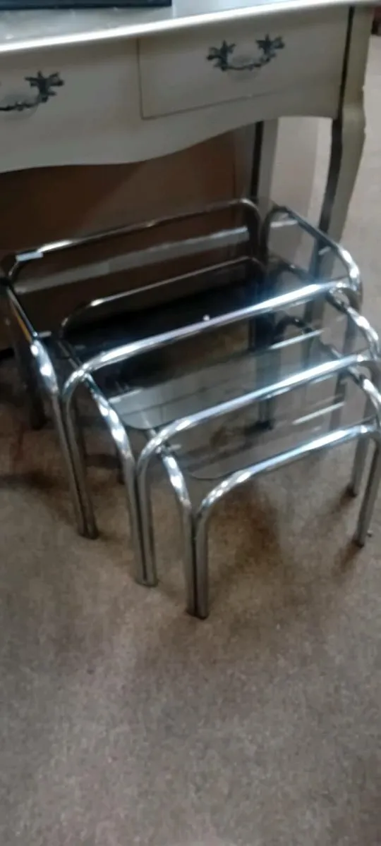 Vintage Chrome And Glass Nest Of Tables