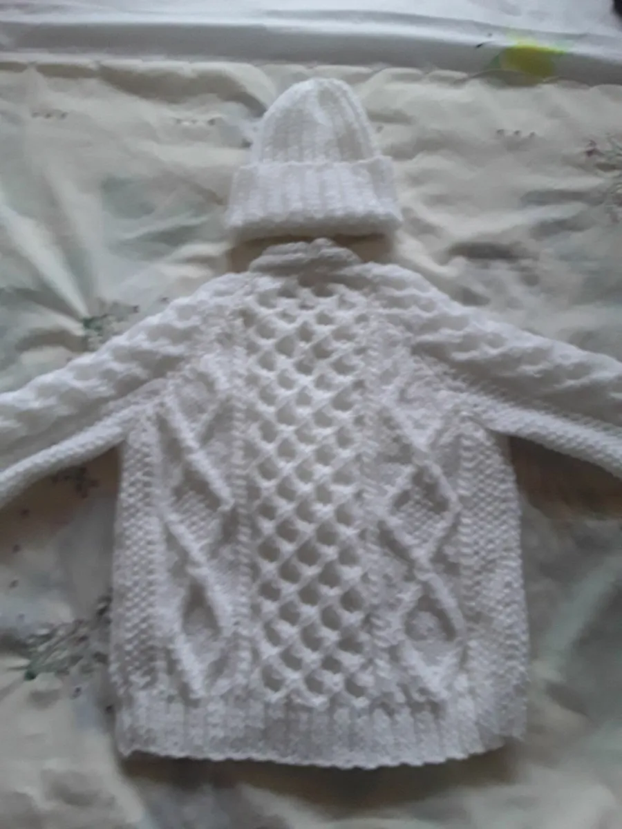 Hand knitted baby Aran cardigan and Hat - Image 2