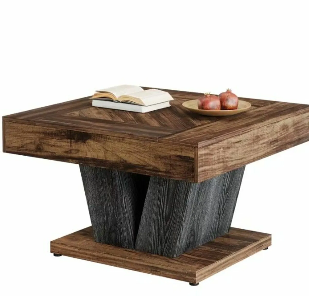 Modern Square Coffee Table – Rustic Brown & Black - Image 1