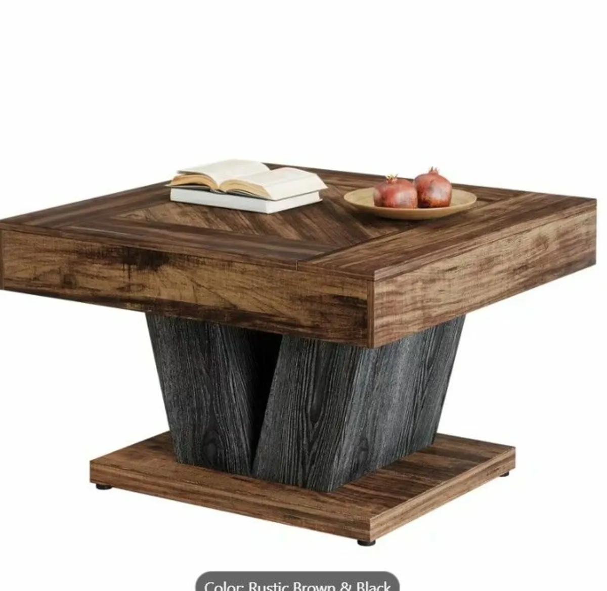 Modern Square Coffee Table – Rustic Brown & Black - Image 3