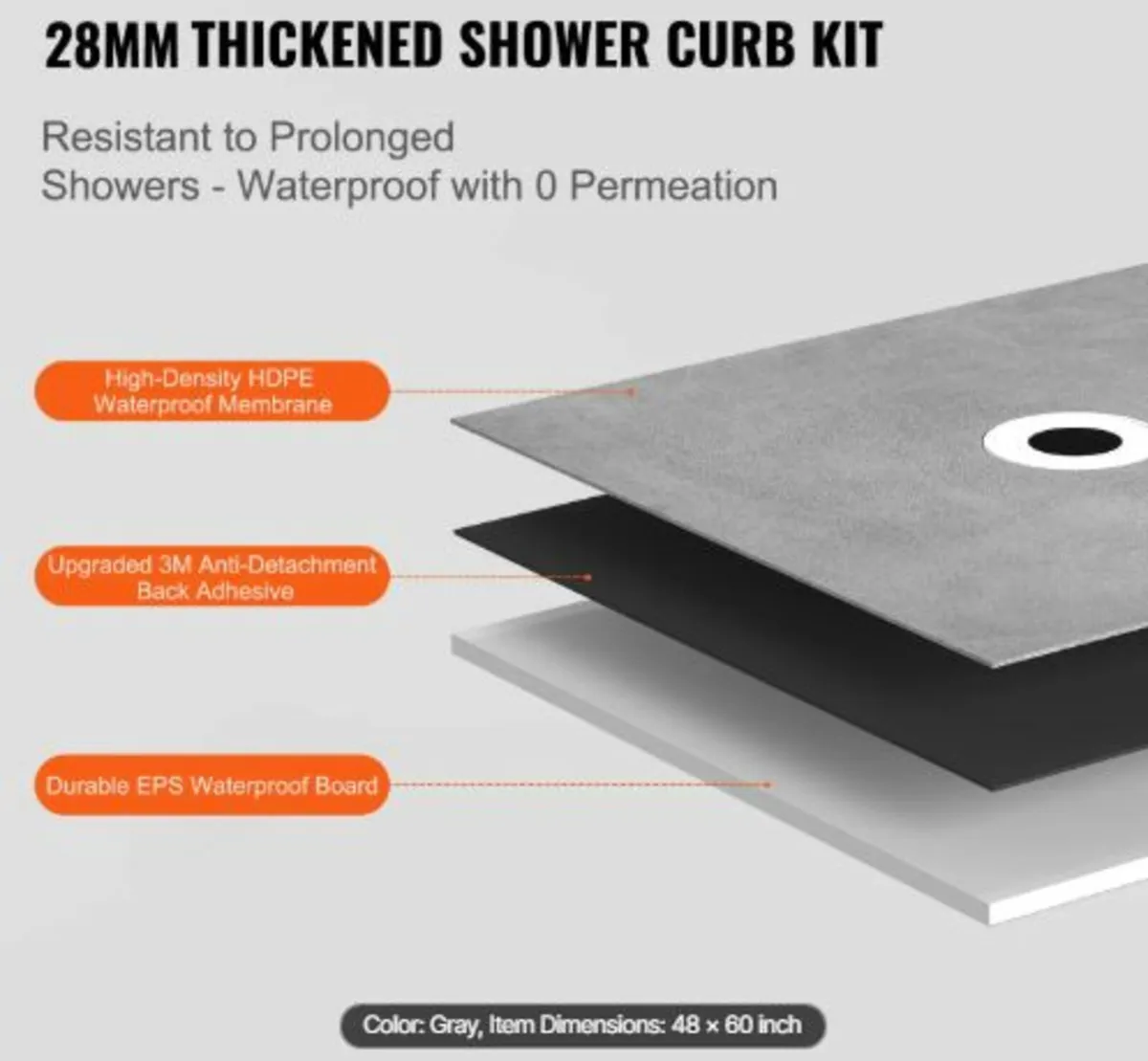 Shower Curb Kit, 1219x1524mm Shower Pan Kit - Image 2