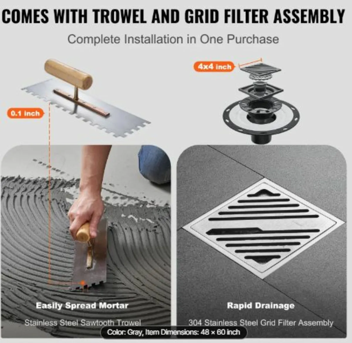 Shower Curb Kit, 1219x1524mm Shower Pan Kit - Image 3