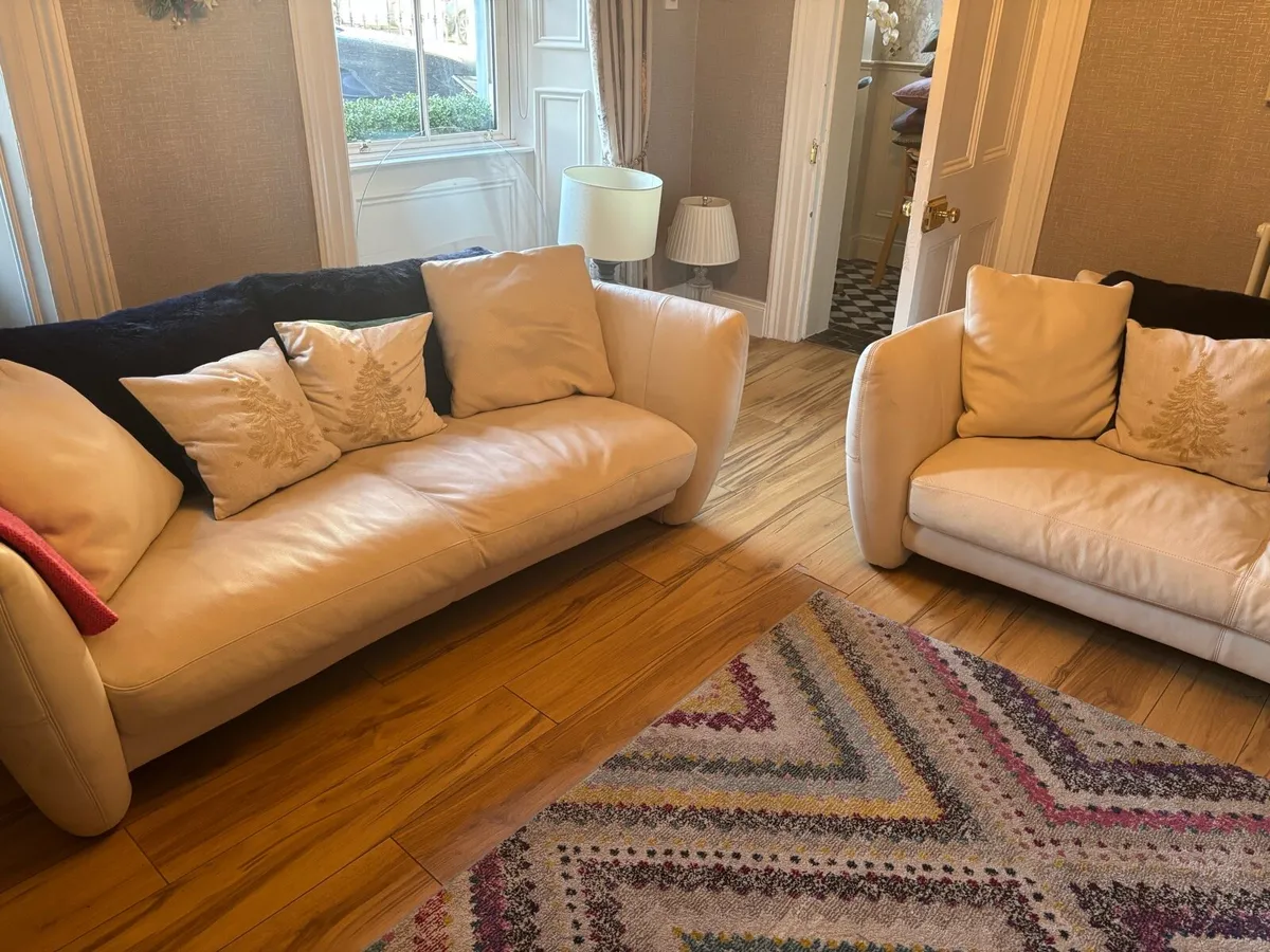 Italian White leather couch’s - Image 3