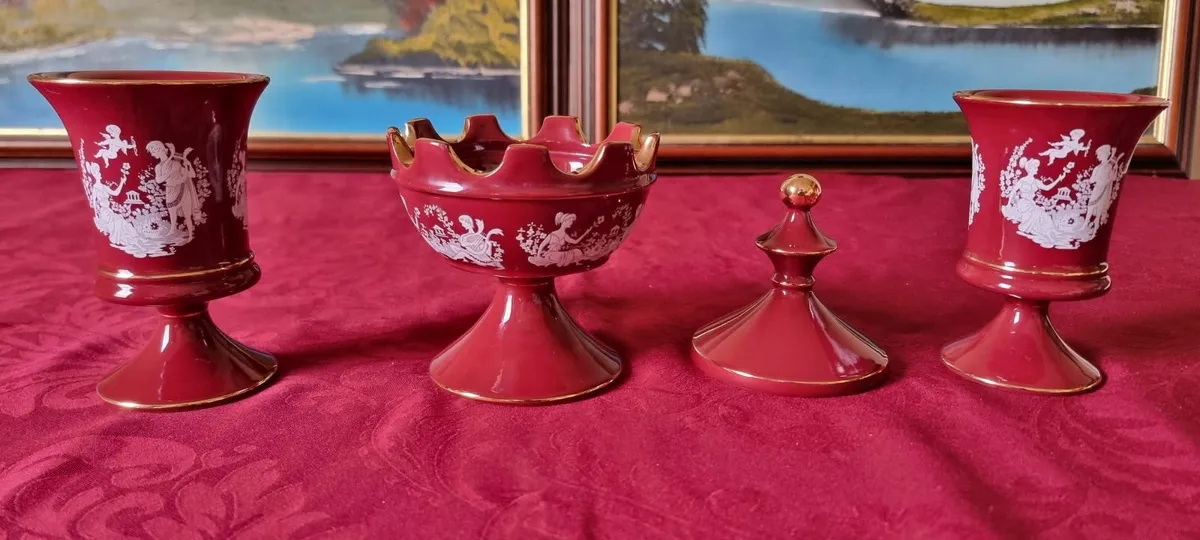 3Pc. Italian Fiorentine Footed Compote & Vases Set - Image 3