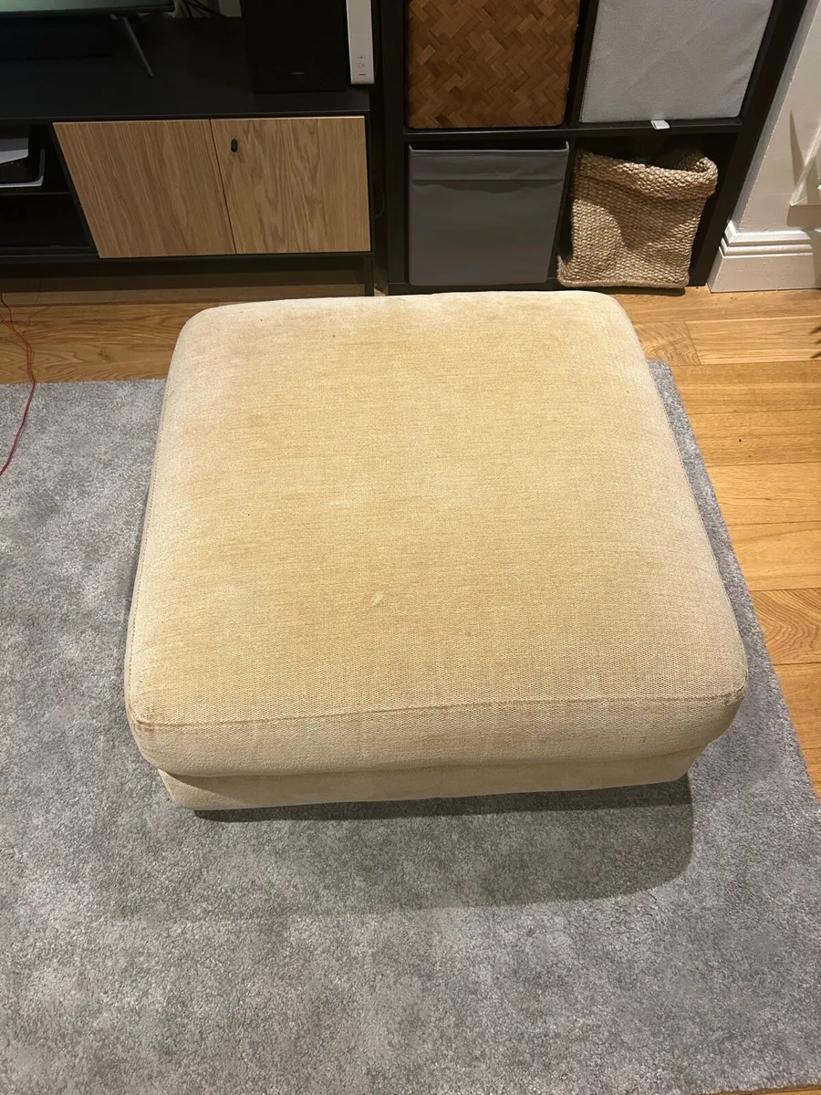 2 seater couch, 2 arm chairs, large poof - Image 4