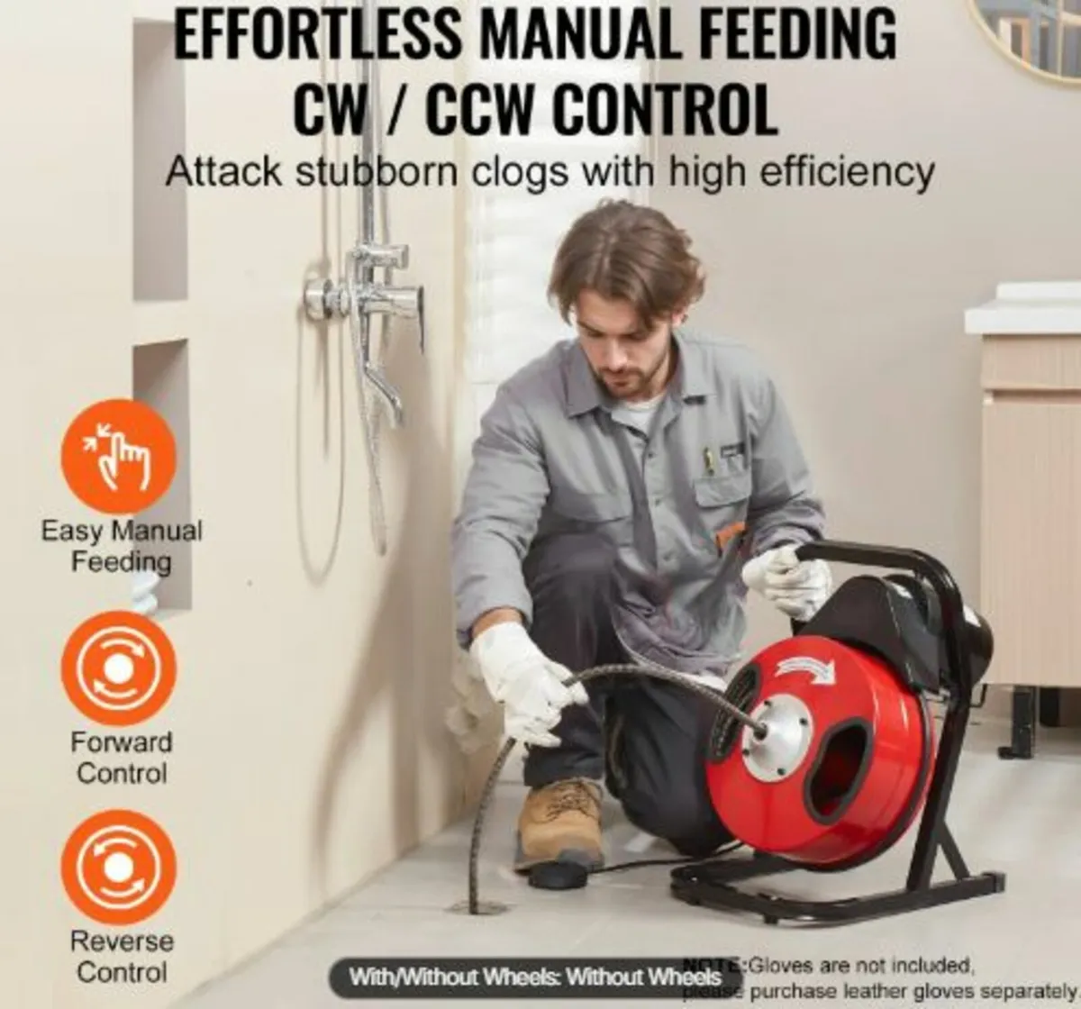 Drain Cleaner Machine 50FT x 1/2 Inch, Manual Feed - Image 2