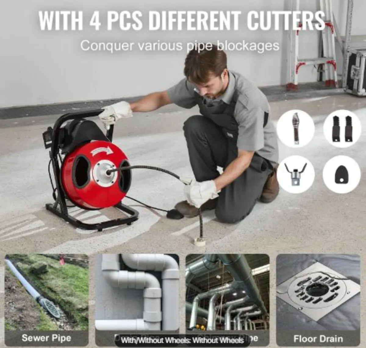 Drain Cleaner Machine 50FT x 1/2 Inch, Manual Feed - Image 3