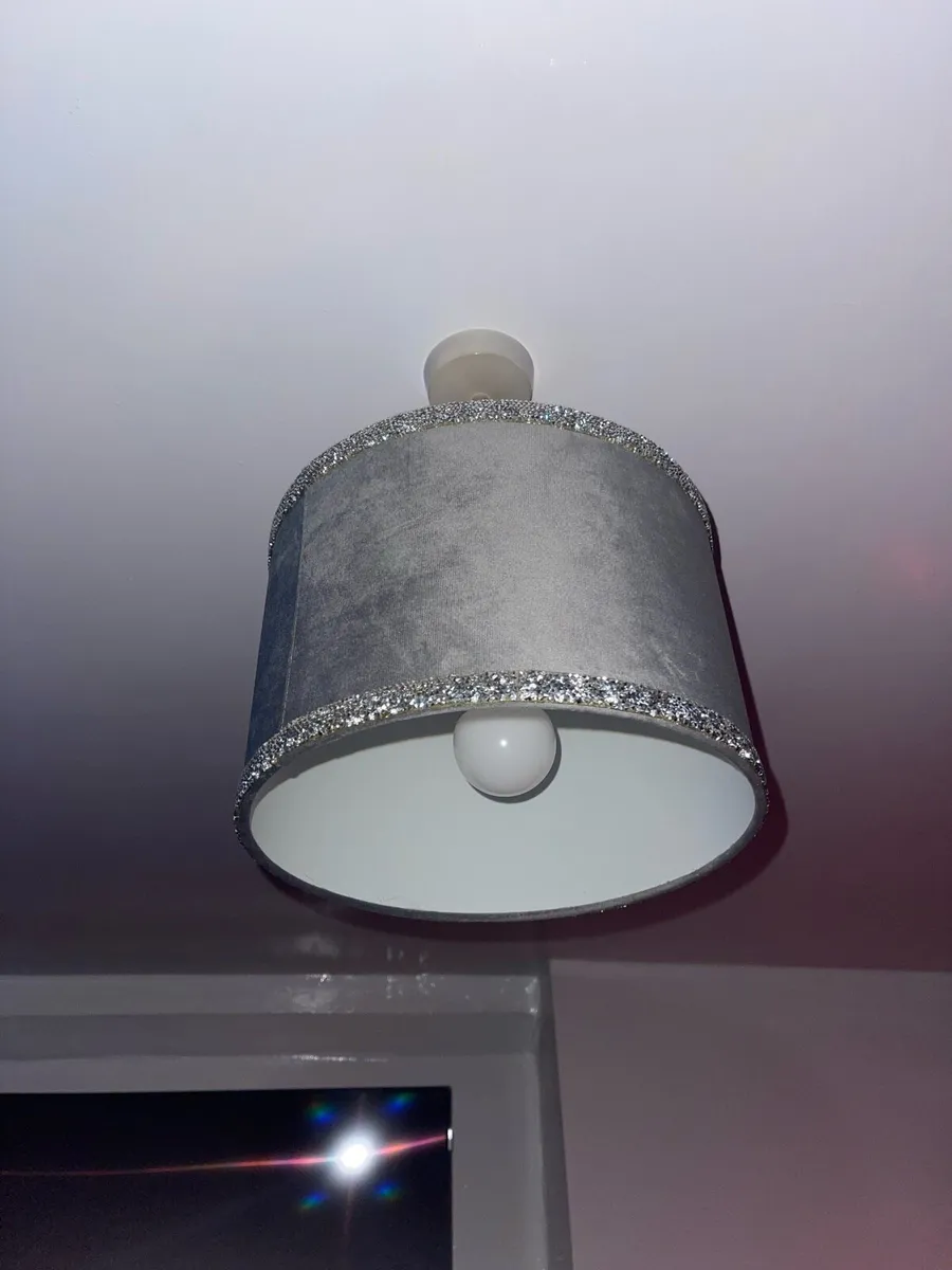 2x Grey Velvet Lamp Shades - Image 1