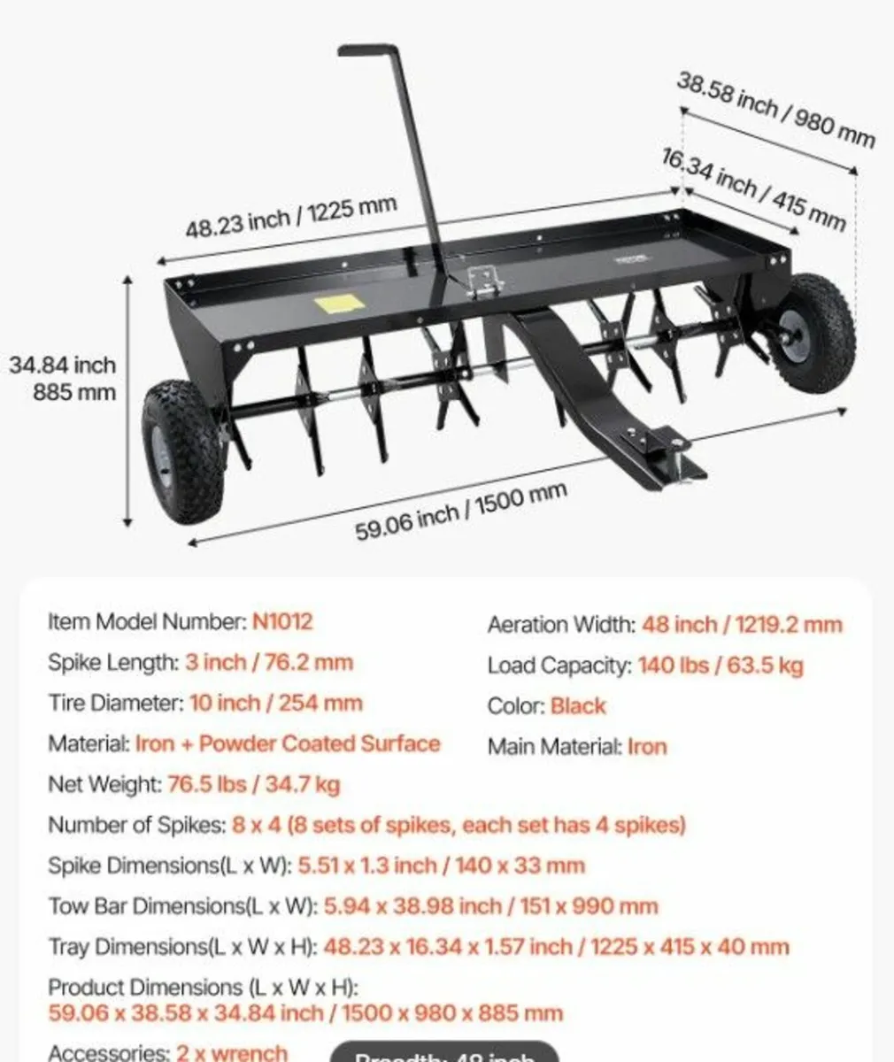 Lawn Aerator 48 inch Tow Behind Heavy-Duty - Image 2