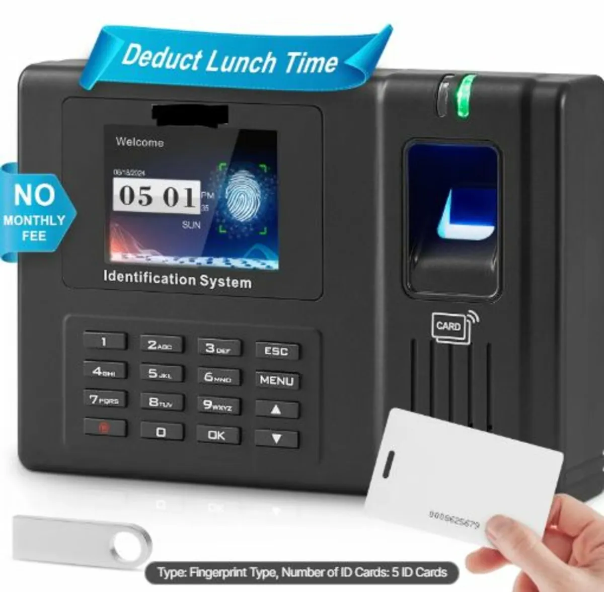 Time Clock,Employee Attendance Machine with Finger - Image 1