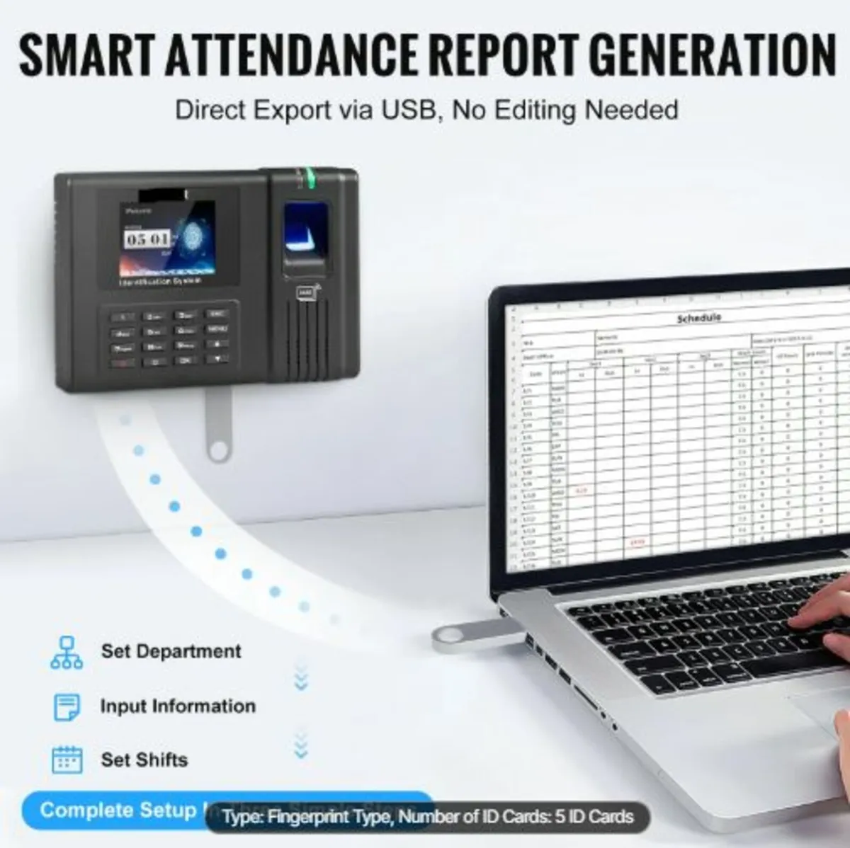 Time Clock,Employee Attendance Machine with Finger - Image 3