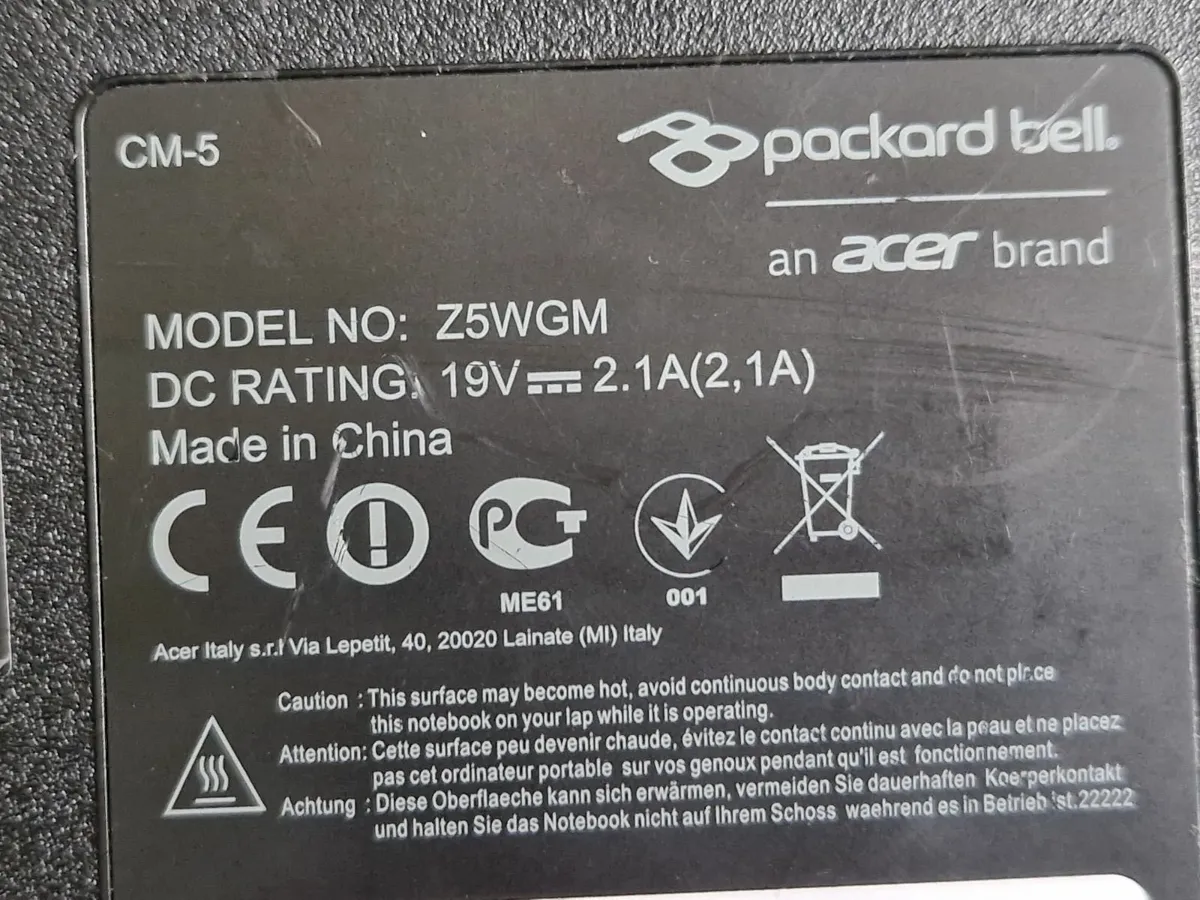 Packard Bell Laptop, EasyNote Z5WGM Intel Celeron - Image 2