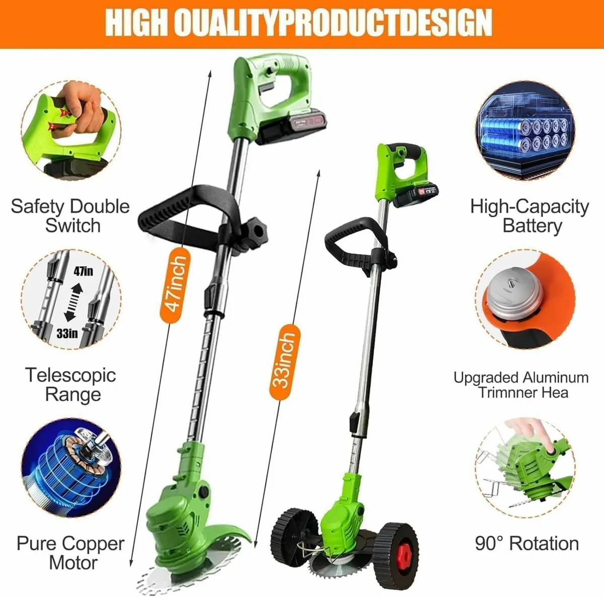 21V Cordless Strimmer Adjustable Garden Grass Cut - Image 2
