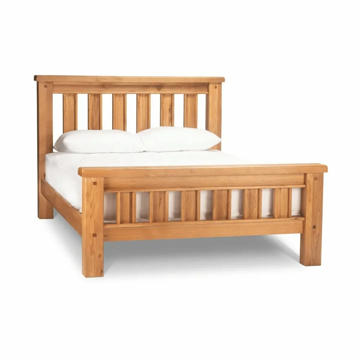 Double Solid Oak Bed and Mattress - Image 2