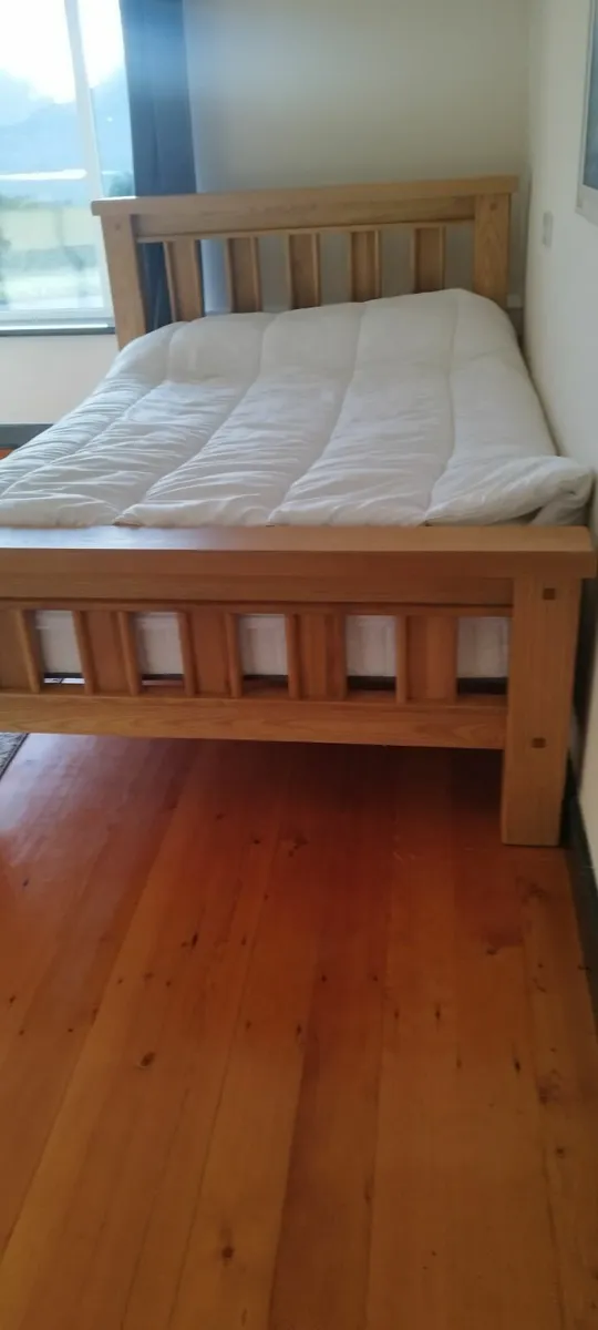 Double Solid Oak Bed and Mattress - Image 1