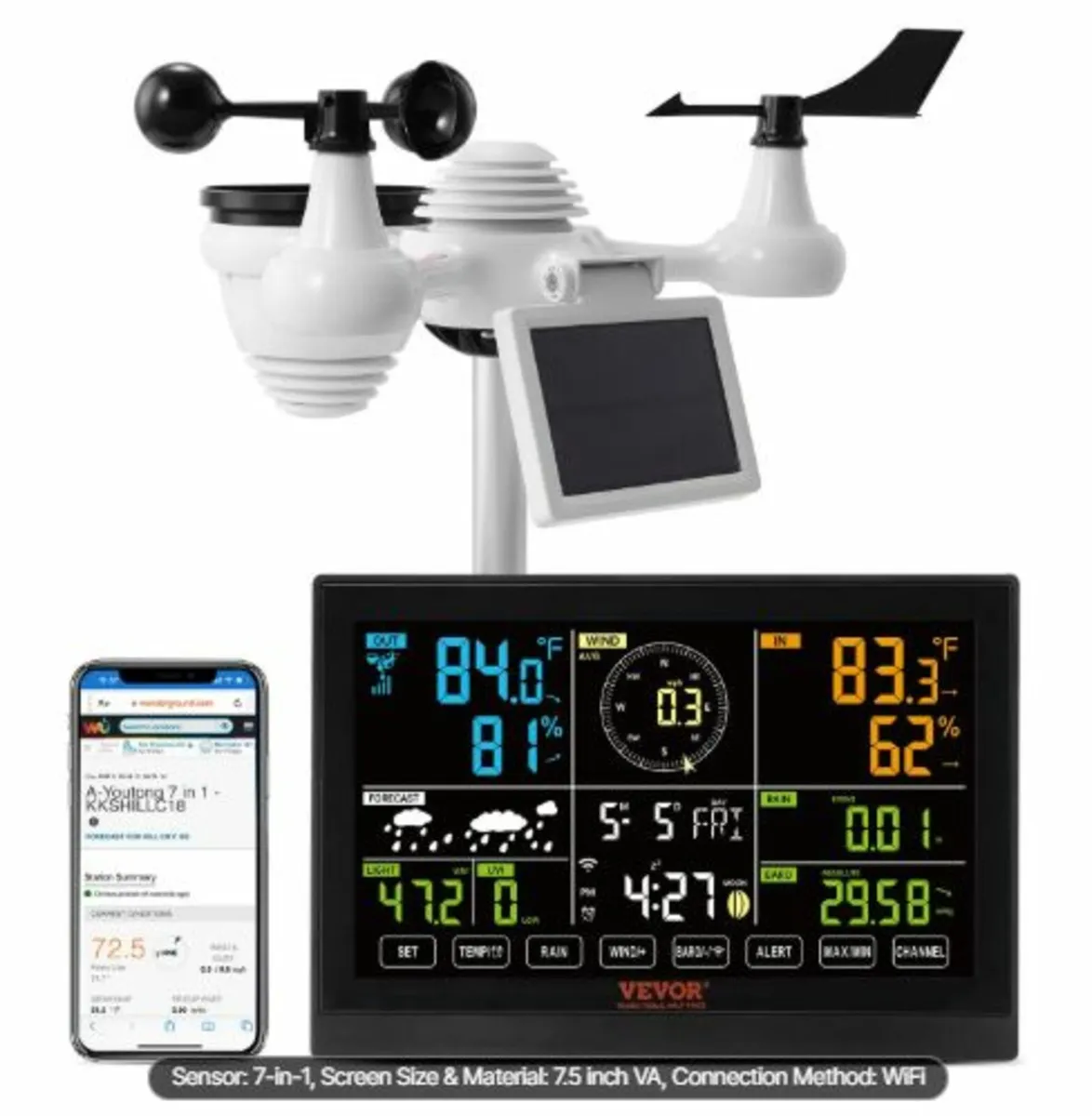 7-in-1 Wi-Fi Weather Station, 19.1 cm (7.5-inch) - Image 1