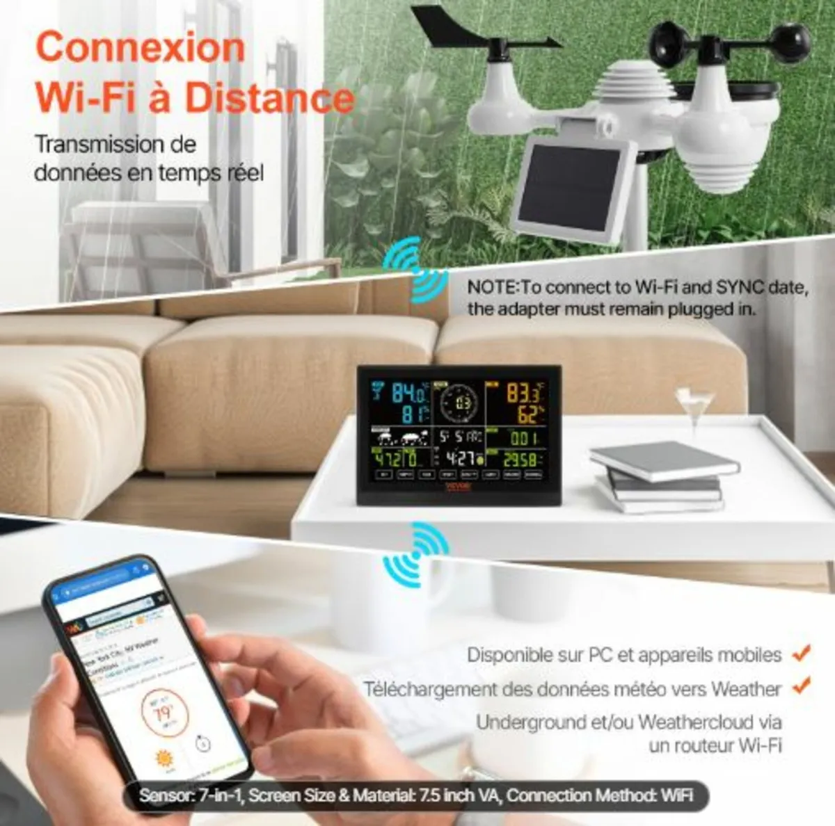 7-in-1 Wi-Fi Weather Station, 19.1 cm (7.5-inch) - Image 2
