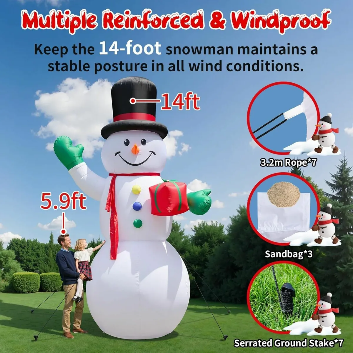 14ft 427 cm Inflatable Christmas Snowman - Image 2