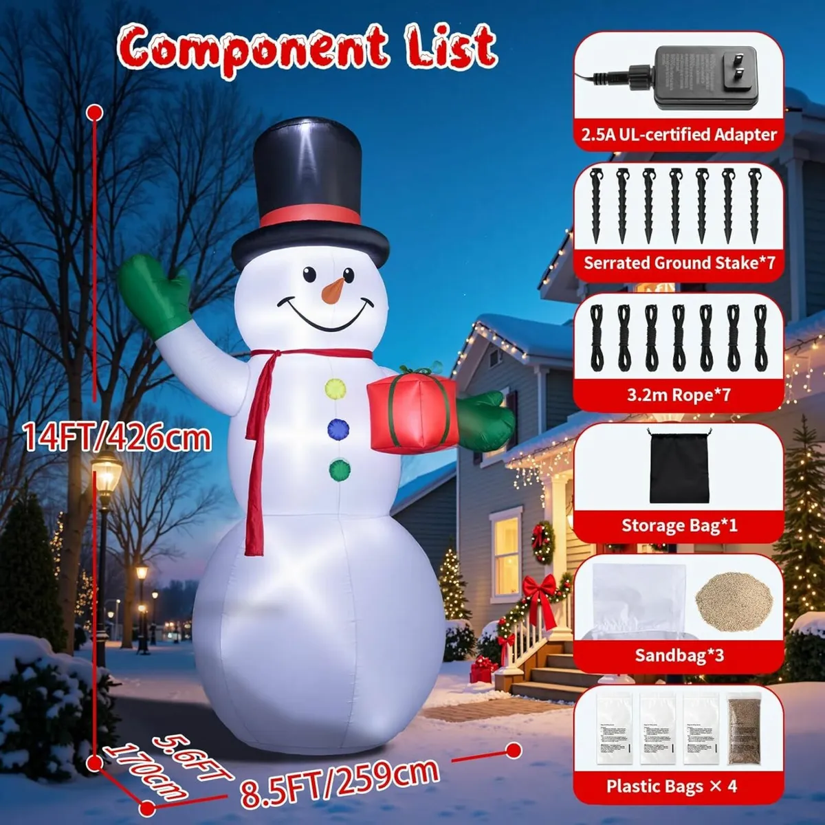 14ft 427 cm Inflatable Christmas Snowman - Image 4