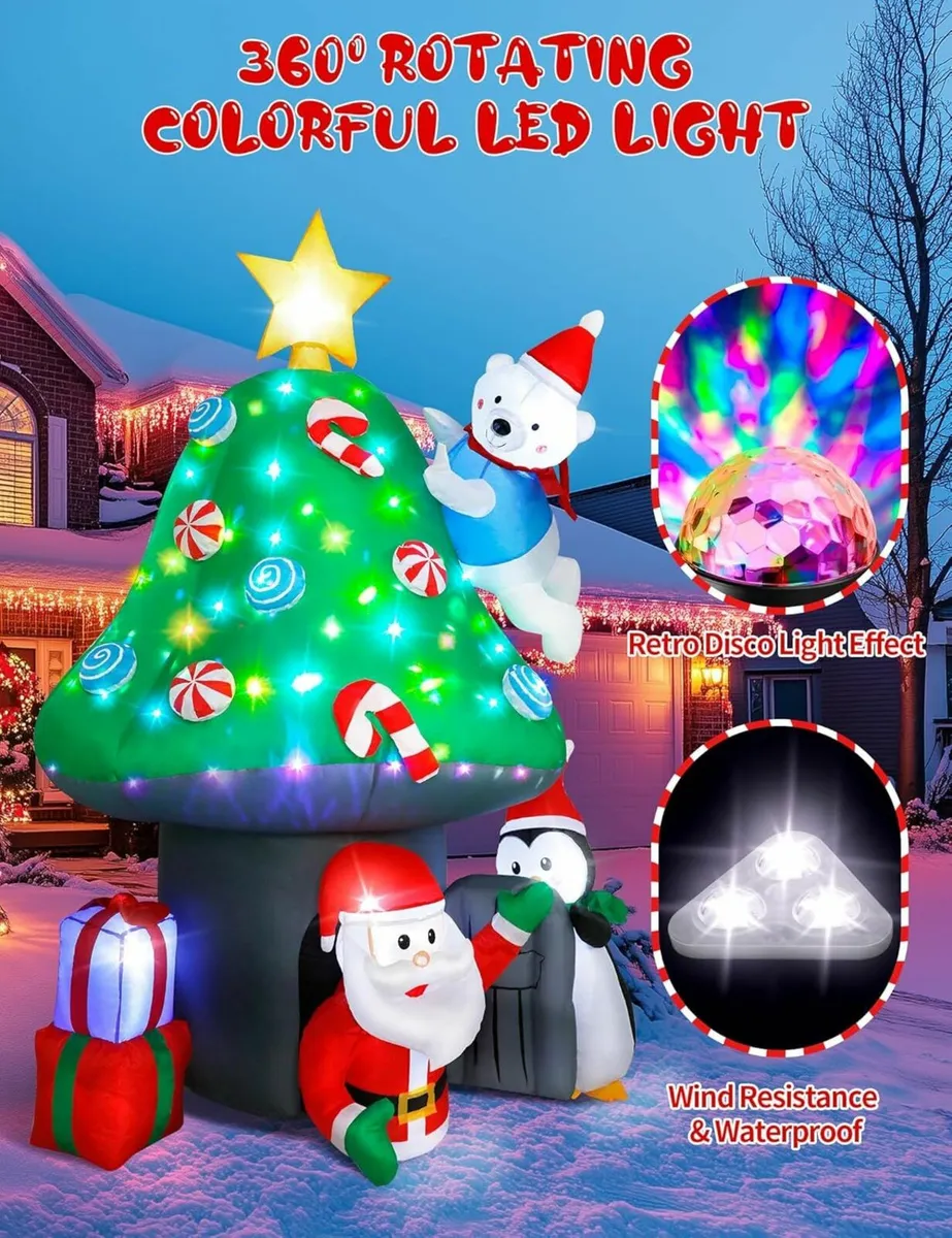 213cm/7FT Inflatable Mushroom House Christmas - Image 3