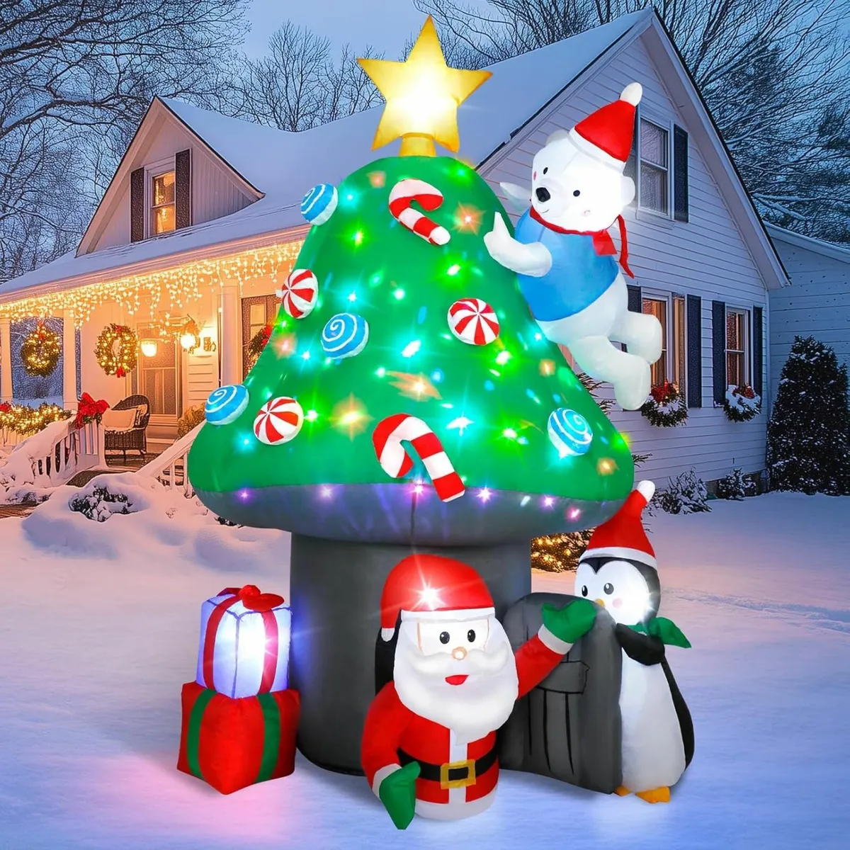 213cm/7FT Inflatable Mushroom House Christmas - Image 4