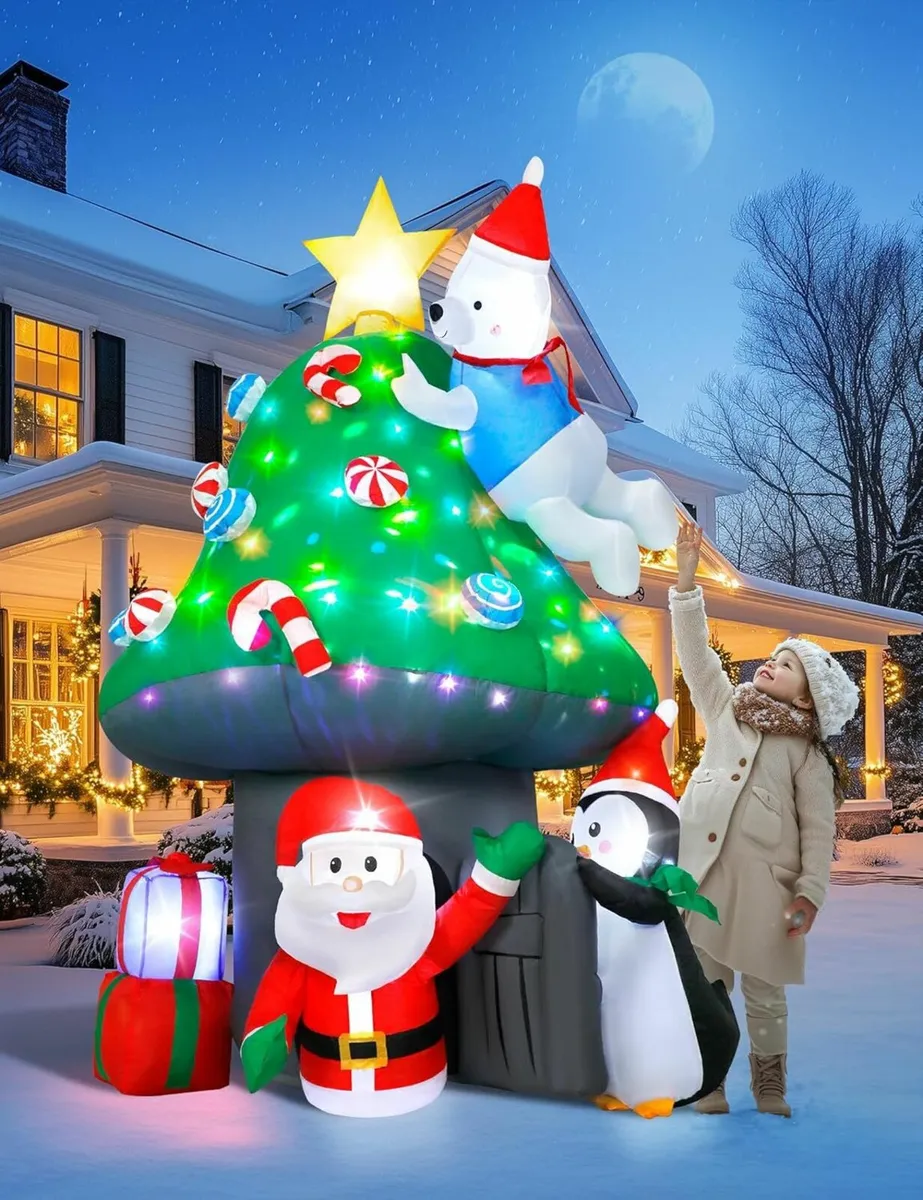 213cm/7FT Inflatable Mushroom House Christmas - Image 1