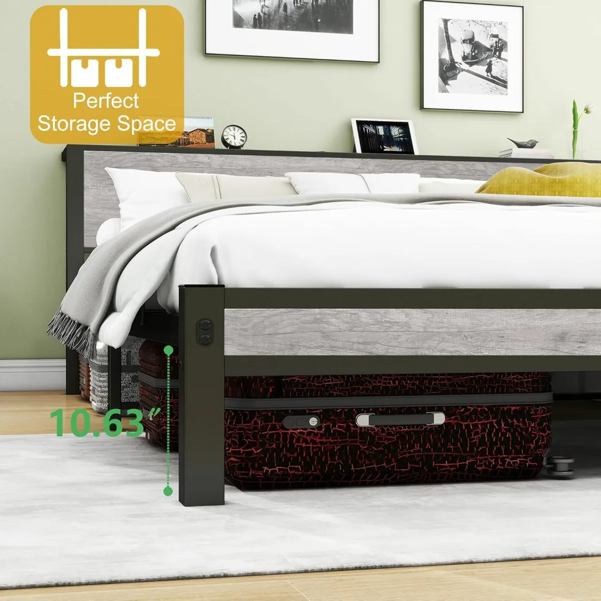 Grey Double Bed Frames Headboard 135x190cm - Image 2