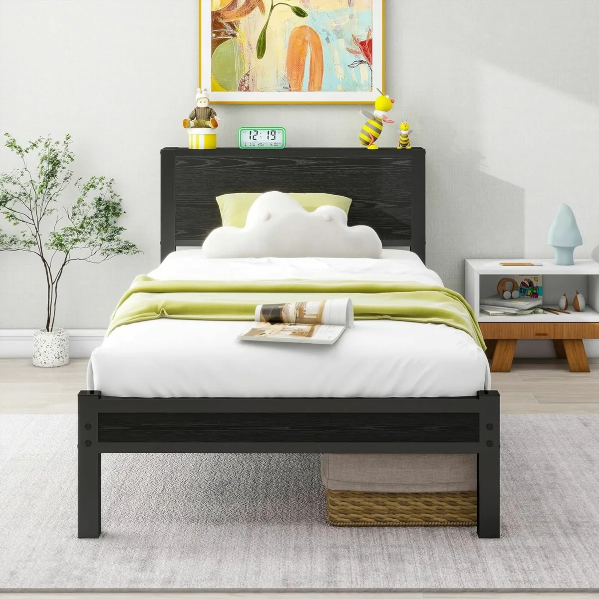 Single Bed Frame Storage Shelf Headboard 90x190cm - Image 1
