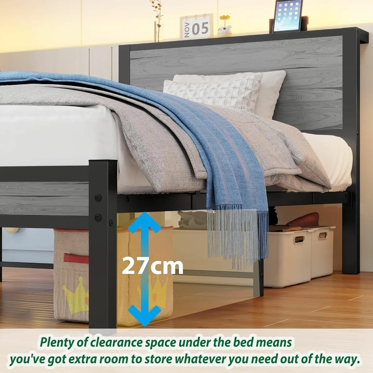 Single Bed Frame Storage Headboard Shelf 90x190cm - Image 4