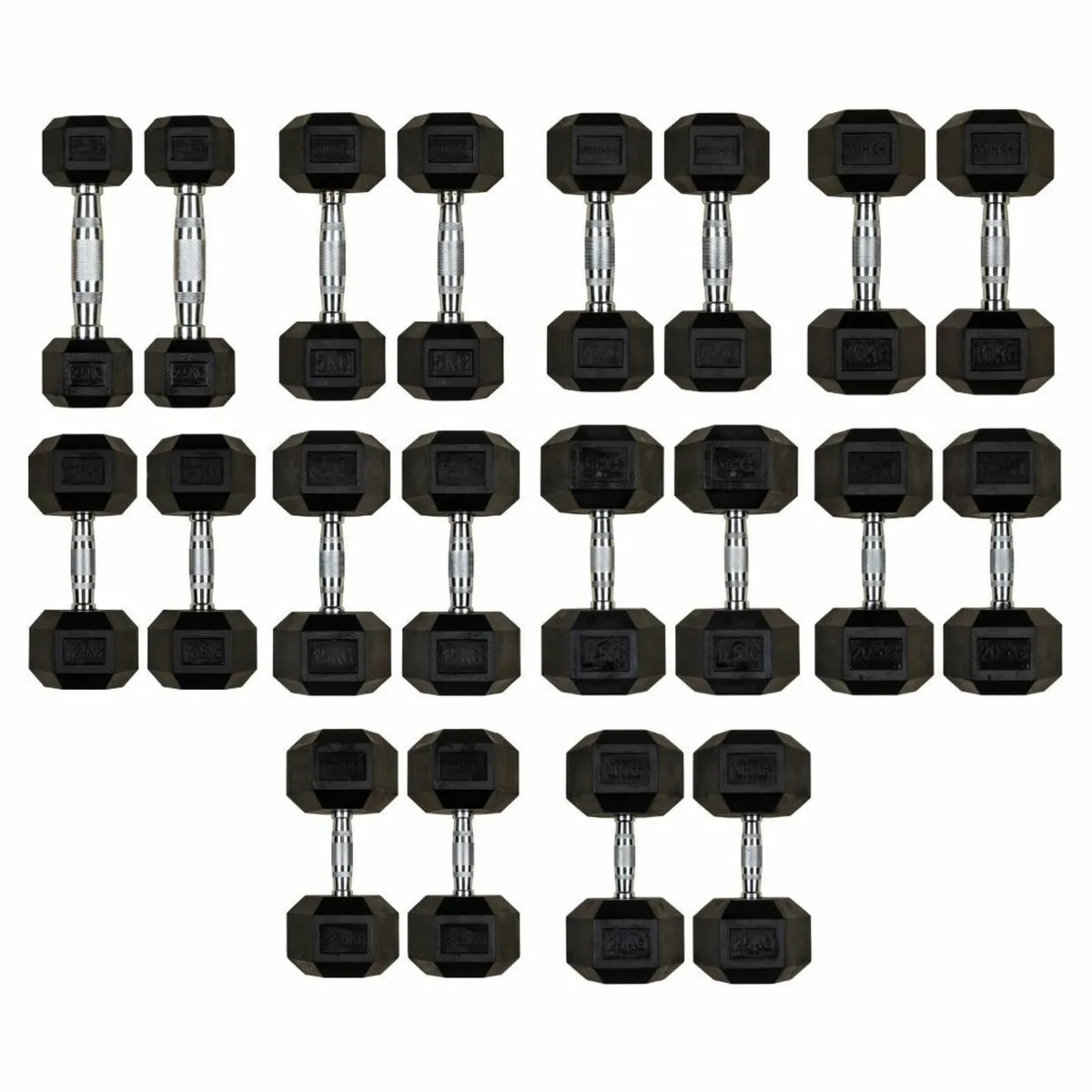 Rubber Hex Dumbbell Set 2.5kg - 25kg - Weights Gym - Image 1