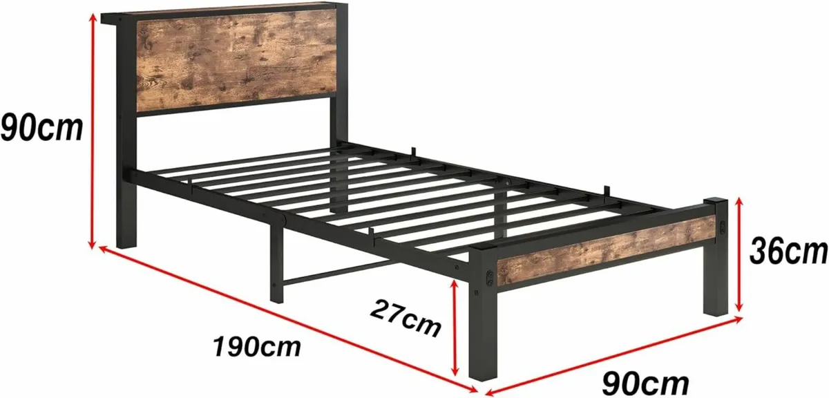 Single Bed Frame Wooden Storage Headboard 90x190cm - Image 2