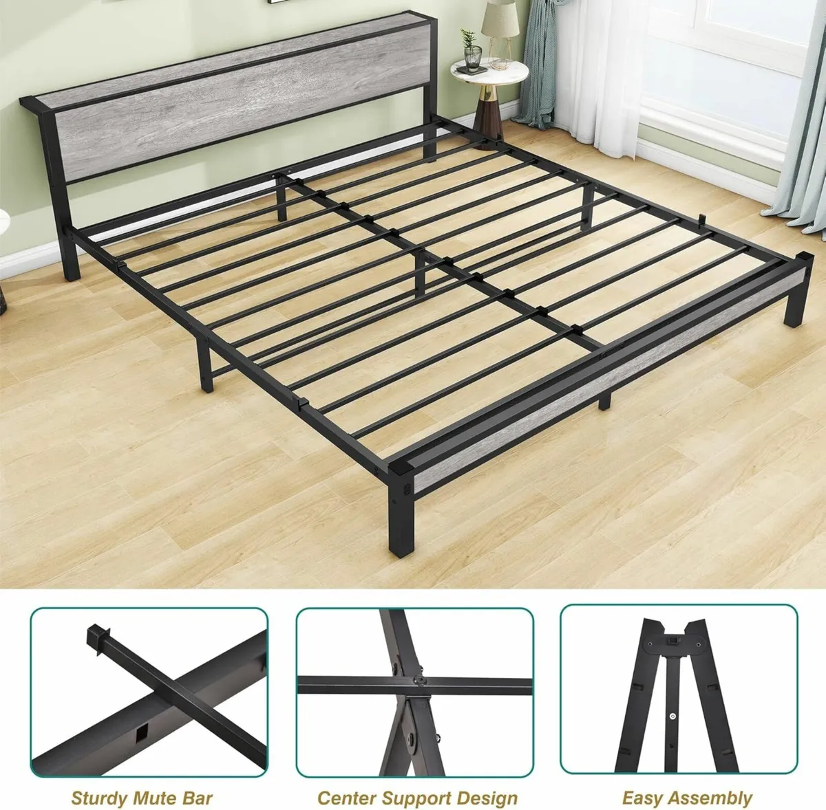 King Size Bed Frame Wooden Headboard 150x200cm - Image 4