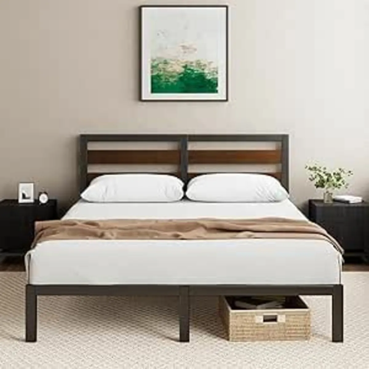 Brown Double Bed Frame Headboard 135x190cm - Image 2