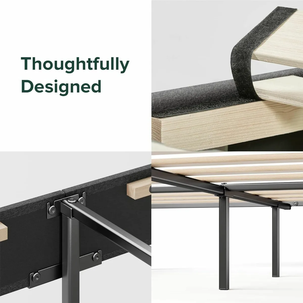 Double Bed Frame with Headboard 135x190cm Grey - Image 3