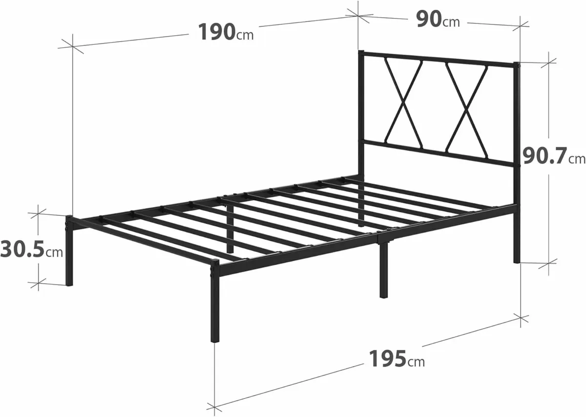 3ft Single Bed Frame with Headboard 90 x 190 cm - Image 2