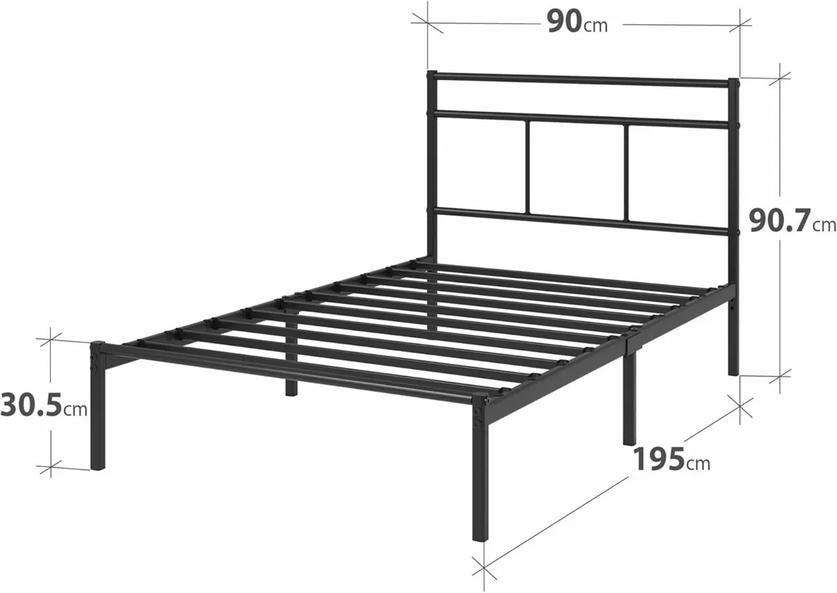 3ft Single Bed Frame with Headboard (90 x 190 cm) - Image 2