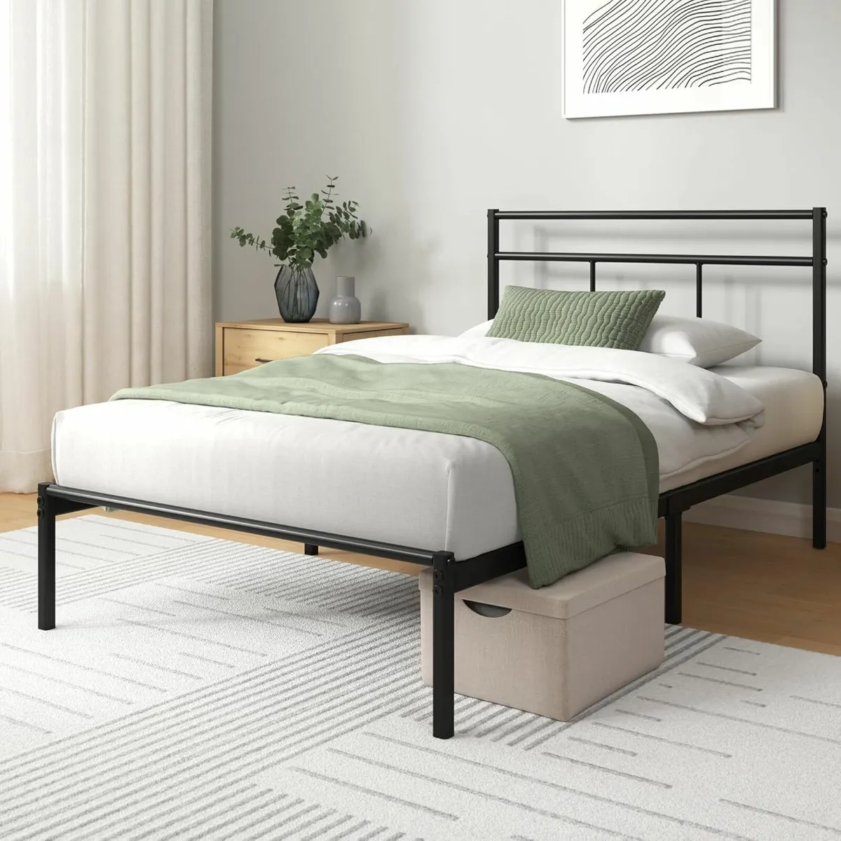 3ft Single Bed Frame with Headboard (90 x 190 cm) - Image 1