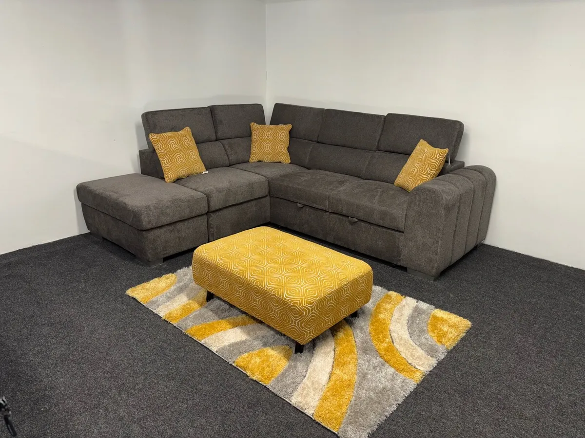 New Grey Fabric Corner Sofa Bed - Image 2