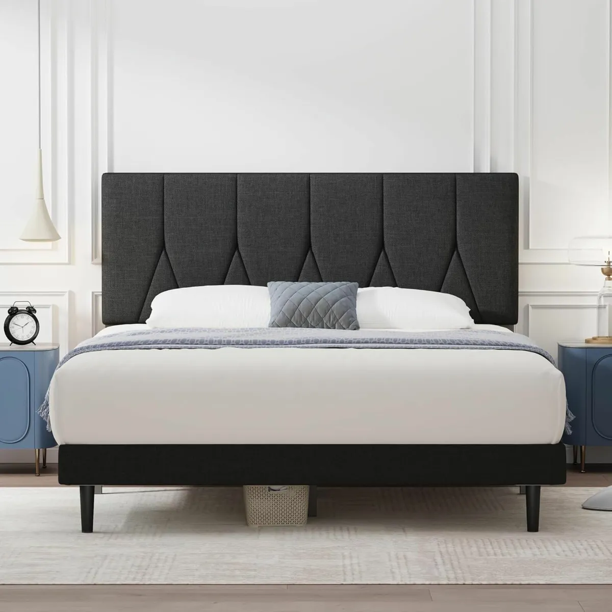 Single Bed Frame Black Upholstered Wooden 90×190cm - Image 3