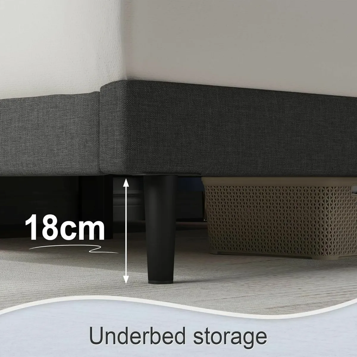 Double Bed Frame Dark Grey Upholstered 120×190cm - Image 2