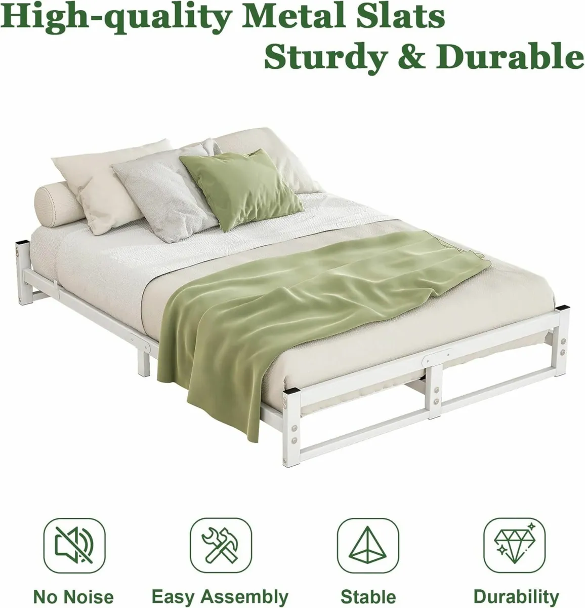 Double Bed Frame,4ft6 Floor Bed White 135x190cm - Image 2