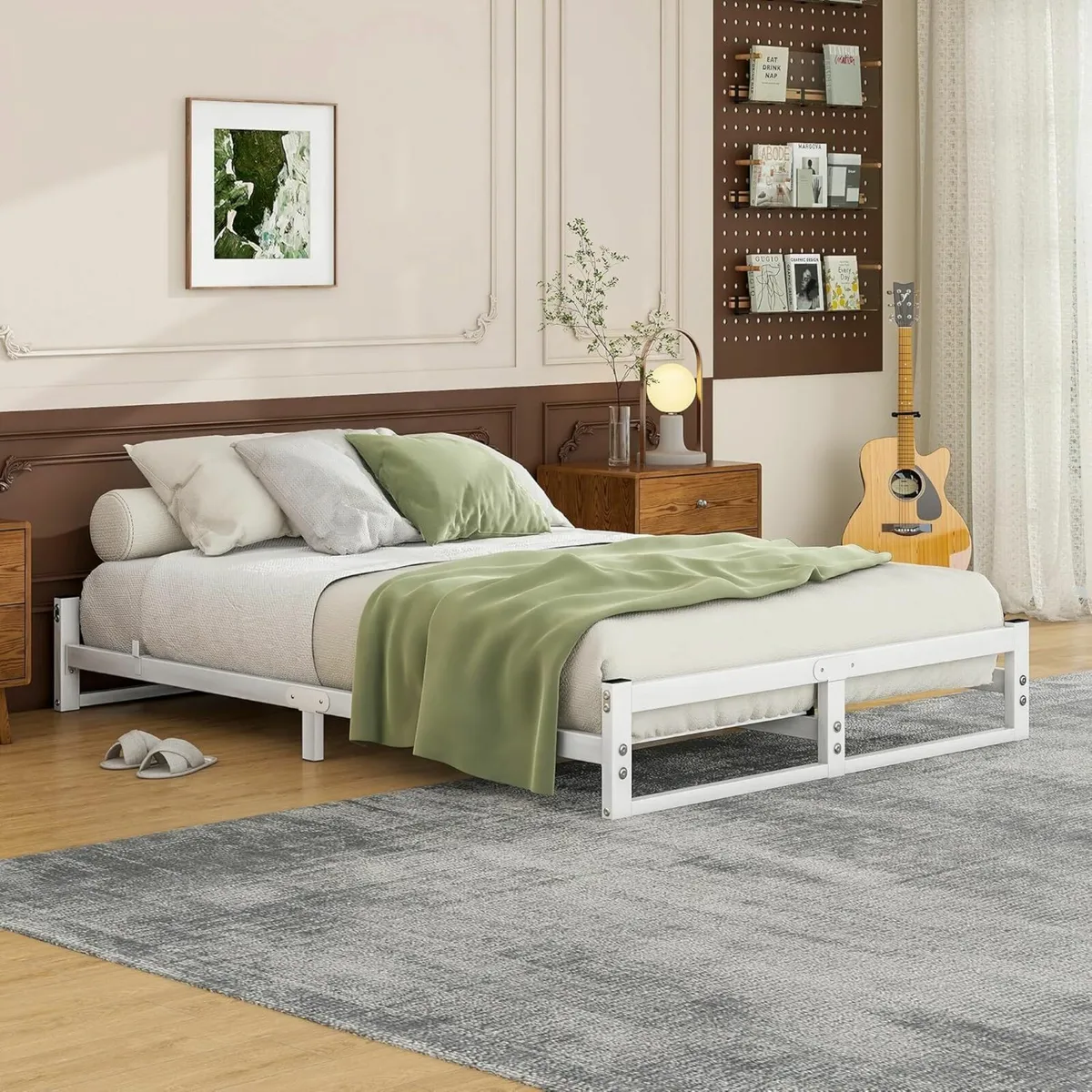 Double Bed Frame,4ft6 Floor Bed White 135x190cm - Image 4